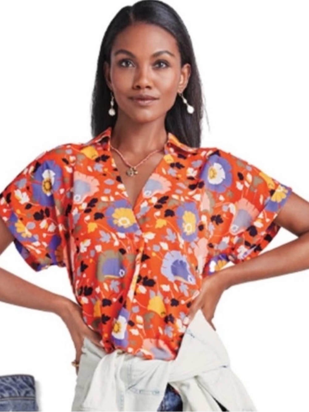 Cabi 5892 Visionary Replay Floral Short Sleeve Blouse XXL
